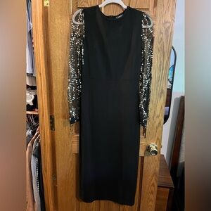 SHEIN Black Long Sleeve Sequin Midi Dress
